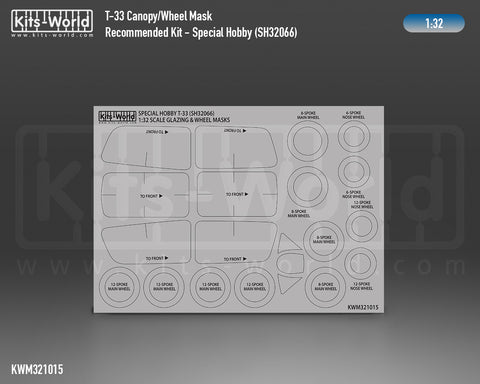 Kitsworld KWM321015 1/32 1:32 scale T-33A Shooting Star Canopy/Wheel Masks Recommended Kit - Special Hobby SH32066