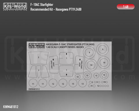 Kitsworld KWM481012 1/48 1:48 scale PT19 F-104C Starfighter USAF Canopy/Wheel Masks Recommended Kit - Hasegawa (07219).