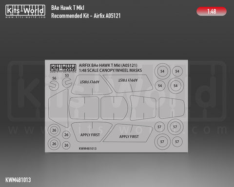 Kitsworld KWM481013 1/48 1:48 scale Bae Hawk T MkI Canopy/Wheel Masks Recommended Kit - Airfix (A05121).