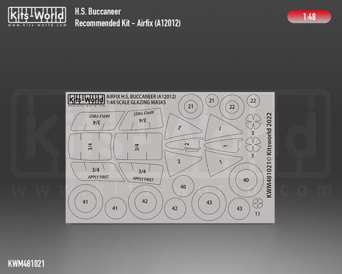 Kitsworld KWM481021 1/48 1:48 scale H.S. Blackburn Buccaneer Canopy/Wheel Masks - Recommended Kit -Airfix (A12012).