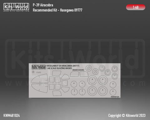 Kitsworld KWM481024 1/48 1:48 scale Bell P-39 Airacobra Canopy/Wheel Mask Set (Hasegawa JT93).