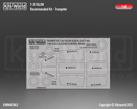 Kitsworld KWM481043 1/48 1:48 scale T-38 Talon Canopy/Wheel Masks Recommended Kit - Trumpeter 02876 02877 Etc).