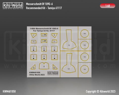 Kitsworld KWM481050 1/48 1:48 scale Canopy/Wheel Mask Set Messerschmitt Bf 109G-6 (Tamiya 61117).