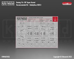 Kitsworld KWM481052 1/48 1:48 scale Canopy/Wheel Mask Set McDonnell Douglas FA-18E-F - Hobby Boss 85813
