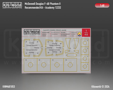 Kitsworld KWM481053 1/48 1:48 scale Canopy/Wheel Mask Set McDonnell Douglas F-4B Phantom II - Academy kit No.12232