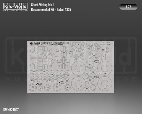 Kitsworld KWM721007 1/72 1:72 scale Stirling Mk.I Canopy/Wheels Masks - Recommended Kit - Italeri (1335).