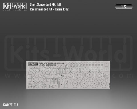 Kitsworld KWM721013 1/72 1:72 scale Short Sunderland MKI/II Canopy/Wheels Masks - Recommended Kit - Italeri (1302).