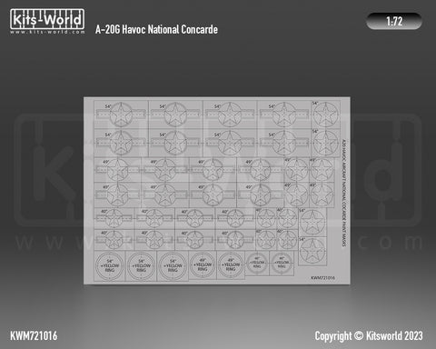 Kitsworld KWM721016 1/72 1:72 scale Douglas A-20 Havoc National Cocarde Mask Set.(Suitable for all Manufacturers).