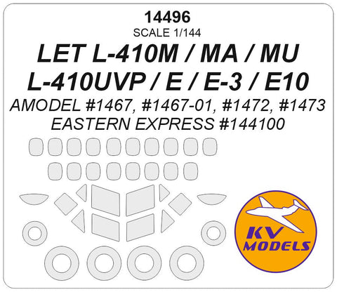 KVモデル 14496 1/144 Let L-410M / L-410MU / L-410UVP / L-410UVP-E / L-410UVP-E3 (Aモデル/イースタンエクスプレス) with side windows on fuselage and ホイール キャノピーマスキングシート