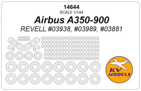 KVモデル 14644 1/144 エアバス A350-900 (レベル #03938, #03989, #04218) + ホイール キャノピーマスキングシート