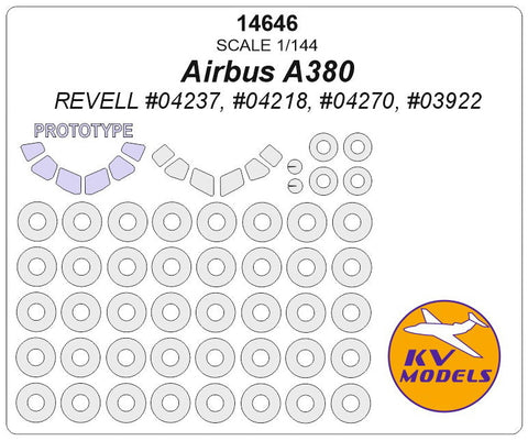 KVモデル 14646 1/144 エアバス 380 + エアバス 380 (prototype mask) - (レベル #04237, #04218, #04270, #03922) + ホイール キャノピーマスキングシート