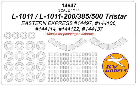 KVモデル 14647 1/144 L-1011 / L-1011-200 / L-1011-385-3 / L-1011-500 Tristar (イースタンエクスプレス) - with side windows masks for the fuselage and ホイール キャノピーマスキングシート
