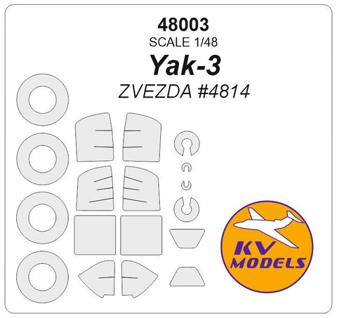 KVモデル 48003 1/48 Yak-3 (ズベズダ #4814) + ホイール キャノピーマスキングシート