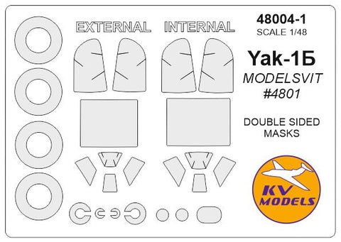 KVモデル 48004-1 1/48 Yak-1B - (MODELSVIT #4801) - (内外両面) + ホイール キャノピーマスキングシート