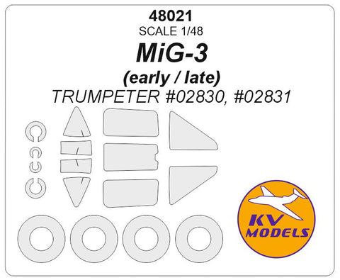 KVモデル 48021 1/48 MiG-3 (初期型 / 後期型) - (トランぺッター #02830, #02831) + ホイール キャノピーマスキングシート