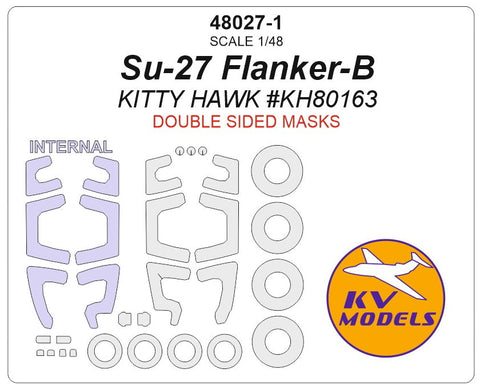 KVモデル 48027-1 1/48 Su-27 フランカー-B (KITTY ホーク #KH80163) - (内外両面) + ホイール キャノピーマスキングシート