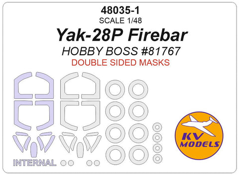 KVモデル 48035-1 1/48 Yak-28P Firebar (ホビーボス #81767) - (内外両面) + ホイール キャノピーマスキングシート
