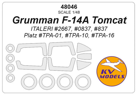 KVモデル 48046 1/48 グラマン F-14A トムキャット (イタレリ #2667, #0837, #837 / Platz #TPA-01, #TPA-10, #TPA-16) + ホイール キャノピーマスキングシート