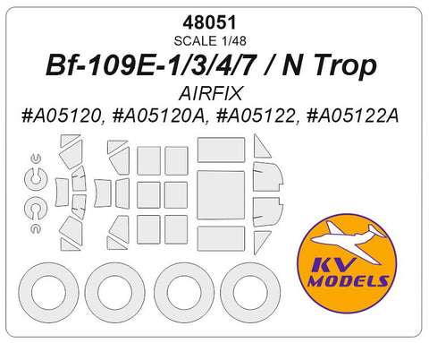KVモデル 48051 1/48 Bf-109E-1 / E-3 / E-4 / E-7 / N Trop (エアフィックス #A05120, A05120A, A05122, A05122A) + ホイール キャノピーマスキングシート