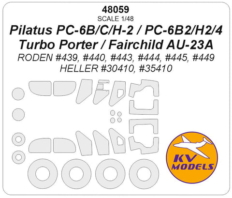 KVモデル 48059 1/48 ピラトゥス PC-6C/H-2 / PC-6B-2/H-2 / PC-6/B2-H2 / PC-6 B2/H4 Turbo Porter / フェアチャイルド AU-23A (ローデン/エレール) + ホイール キャノピーマスキングシート