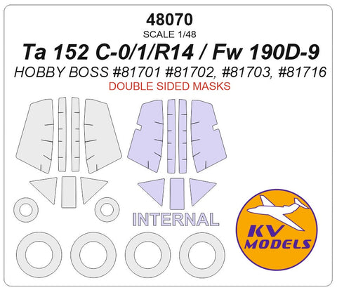 KVモデル 48070 1/48 Ta 152 C-0 / Ta 152 C-1 / Ta152 C-1/R14 / Fw 190D-9 (ホビーボス) - (内外両面) + ホイール キャノピーマスキングシート