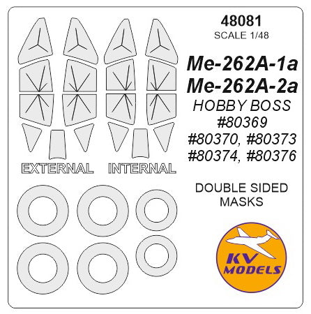 KVモデル 48081 1/48 Me-262A-1a / Me-262A-1a/U1 / Me-262A-1a/U2 / Me-262A-1a/U5 / Me-262A-2a (ホビーボス) (内外両面) + ホイール キャノピーマスキングシート