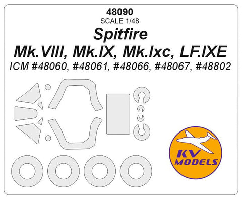 KVモデル 48090 1/48 スピットファイア Mk.VIII, Mk.IX, Mk.Ixc, LF.IXE (ICM #48060, #48061, #48066, #48067, #48802) + ホイール キャノピーマスキングシート