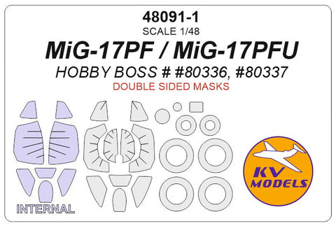KVモデル 48091-1 1/48 MiG-17PF / PFU (ホビーボス #80336, #80337) - (内外両面) + ホイール キャノピーマスキングシート