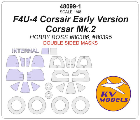 KVモデル 48099-1 1/48 F4U-4 コルセア 初期型 / セイバー Mk.2 (ホビーボス #80386, #80395) - (内外両面) + ホイール キャノピーマスキングシート