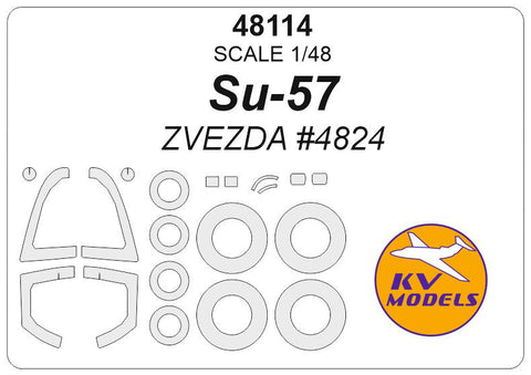 KVモデル 48114 1/48 Su-57 (ズベズダ #4824) + ホイール キャノピーマスキングシート
