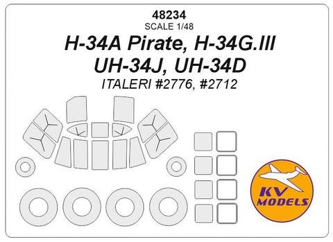 KVモデル 48234 1/48 H-34A パイレーツ, H-34G.lll, UH-34J, UH-34D (イタレリ #2776, #2712) + ホイール キャノピーマスキングシート