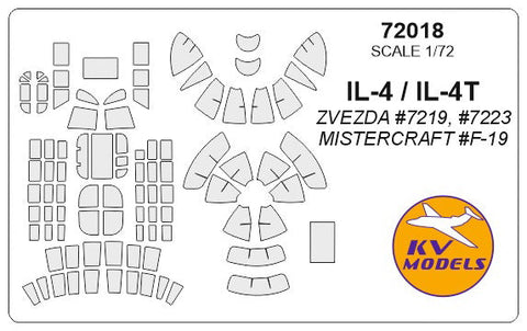 KVモデル 72018 1/72 IL-4 / IL-4T (ズベズダ #7219, #7223 / ミスタークラフト #F-19) キャノピーマスキングシート
