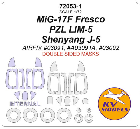 KVモデル 72053-1 1/72 MiG-17F フレスコ / 瀋陽 J-5 (エアフィックス #03091) - (内外両面) + ホイール キャノピーマスキングシート