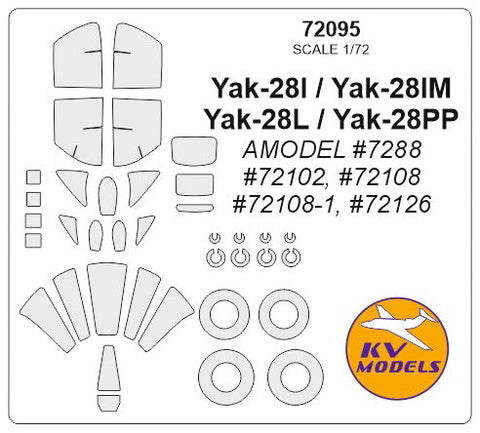 KVモデル 72095 1/72 Yak-28I / Yak-28IM / Yak-28L / Yak-28PP (Aモデル) + ホイール キャノピーマスキングシート