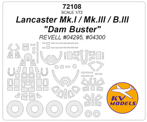 KVモデル 72108 1/72 ランカスター Mk.I / Mk.III / B.III "ダムバスター" (レベル) + ホイール キャノピーマスキングシート