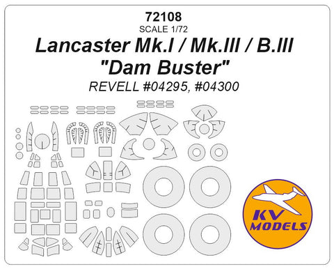 KVモデル 72108 1/72 ランカスター Mk.I / Mk.III / B.III "ダムバスター" (レベル) + ホイール キャノピーマスキングシート