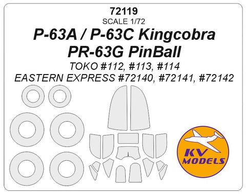 KVモデル 72119 1/72 P-63A/C キングコブラ / PR-63G PinBall (TOKO/イースタンエクスプレス) + ホイール キャノピーマスキングシート