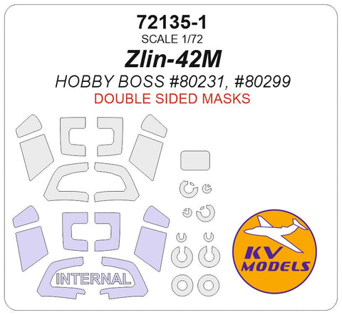 KVモデル 72135-1 1/72 Zlin-42M (ホビーボス #80231) - (内外両面) + ホイール キャノピーマスキングシート