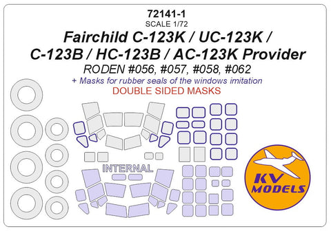 KVモデル 72141-1 1/72 フェアチャイルド C-123K / UC-123K / C-123B / HC-123B / AC-123K プロバイダー (ローデン) - (内外両面) + ホイール キャノピーマスキングシート
