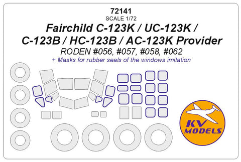 KVモデル 72141 1/72 フェアチャイルド C-123K / UC-123K / C-123B / HC-123B / AC-123K プロバイダー (ローデン) + ホイール キャノピーマスキングシート