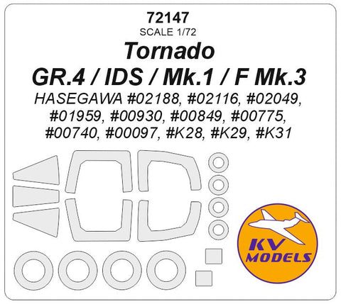 KVモデル 72147 1/72 トルネード GR.4 / IDS / Mk.1 / F Mk.3 (ハセガワ) + ホイール キャノピーマスキングシート