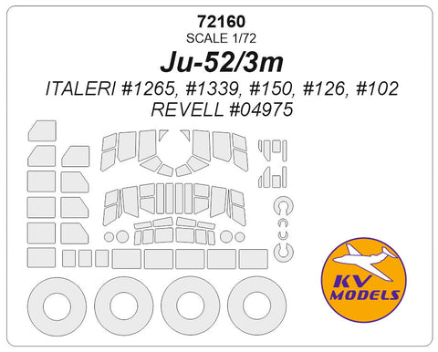 KVモデル 72160 1/72 Ju-52/3m (イタレリ/レベル) + ホイール キャノピーマスキングシート