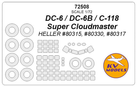 KVモデル 72508 1/72 DC-6 / DC-6B / C-118 スーパークラウドマスター (エレール) + ホイール キャノピーマスキングシート