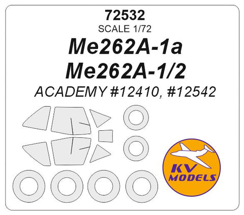 KVモデル 72532 1/72 Me262A-1a / A-1/2 (アカデミー #12410, #12542) + ホイール キャノピーマスキングシート