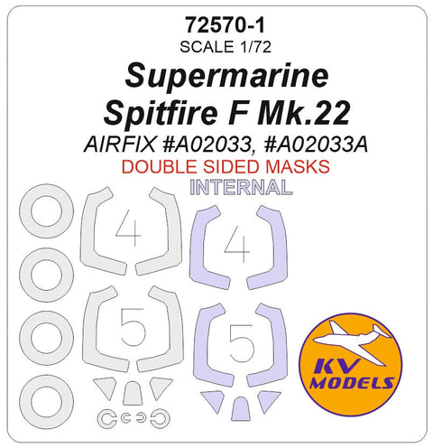 KVモデル 72570-1 1/72 スーパーマリン スピットファイア F Mk.22 (エアフィックス #02033, #02033A) - (内外両面) + ホイール キャノピーマスキングシート