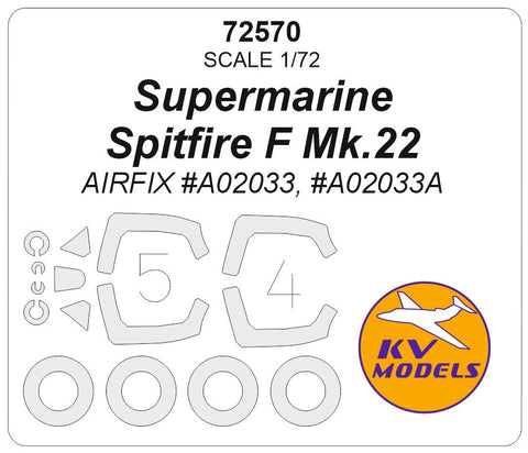 KVモデル 72570 1/72 スーパーマリン スピットファイア F Mk.22 (エアフィックス #02033, #02033A) + ホイール キャノピーマスキングシート