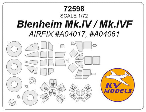 KVモデル 72598 1/72 ブレナム Mk.IV / Mk.IVF (エアフィックス) + ホイール キャノピーマスキングシート