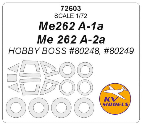 KVモデル 72603 1/72 Me262 A-1a / Me 262 A-2a (ホビーボス #80248, #80249) + ホイール キャノピーマスキングシート