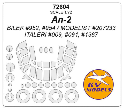 KVモデル 72604 1/72 An-2 (BILEK/イタレリ/ モデリスト) + ホイール キャノピーマスキングシート