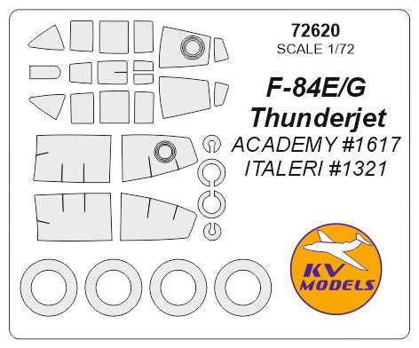 KVモデル 72620 1/72 F-84E/G サンダージェット (アカデミー #1617 / イタレリ #1321) + ホイール キャノピーマスキングシート